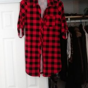 Flannel knee length pullover button up